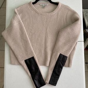 Autumn Cashmere boxy cropped sweater with lamb skin trim.  size M